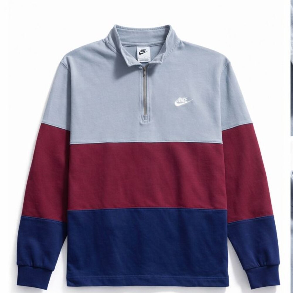 Nike Club 1/4 Fleece Quarter Zip Pullover Mens Zip Blue Burgundy